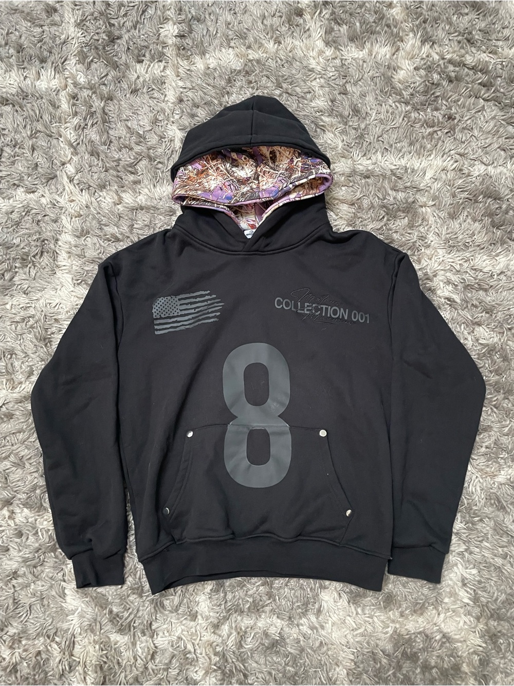 Marcus Maximus Collection 001 Black French Terry Cotton Graphic Hoodie with Camo